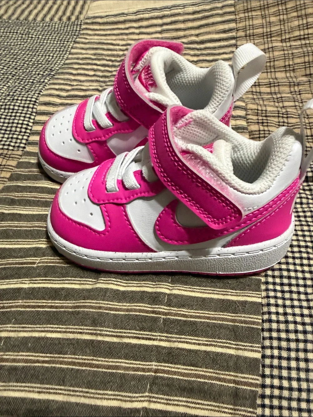 Nike Toddler White and Bright Pink Velcro Sneakers